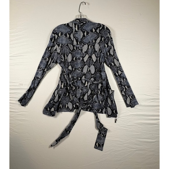 Chico's Jackets & Blazers - Chicos Blue Snakeskin Print Zip Front Belted Jacket Mock Neck Size 1 M